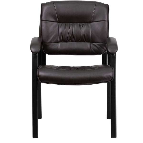 Brown LeatherSoft/Black Frame |#| Brown LeatherSoft Executive Side Reception Chair with Black Frame - Home Office