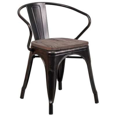 Metal Chair with Wood Seat and Arms - View 1
