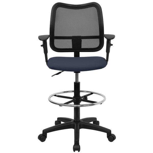 Black |#| Mid-Back Black Mesh Swivel Drafting Chair with Adjustable Height & Arms