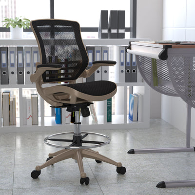 Mid-Back Transparent Mesh Drafting Chair with Flip-Up Arms