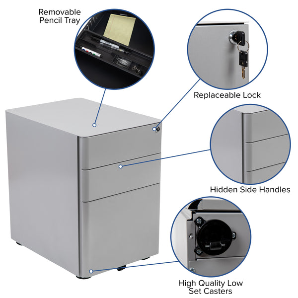 Gray |#| Modern 3-Drawer Mobile Locking Filing Cabinet Storage Organizer-Gray