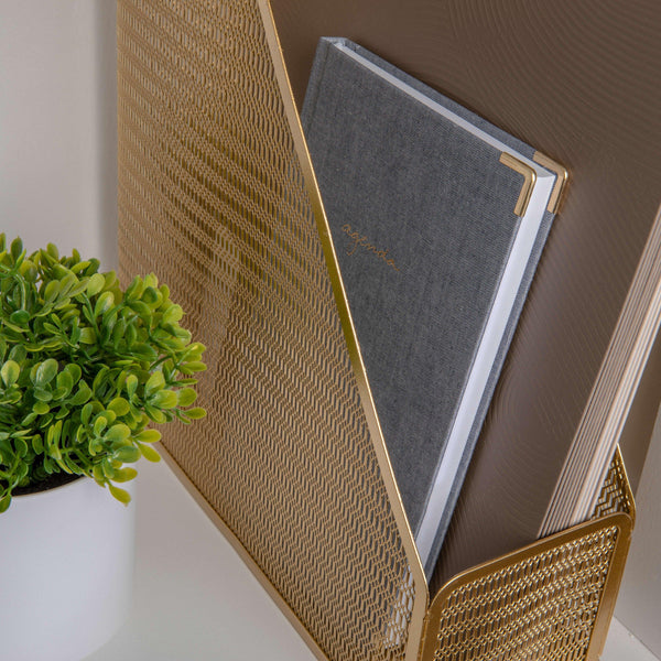 Premium 9.75 x 3.75 Single Slot Desktop File and Magazine Holder in Gold