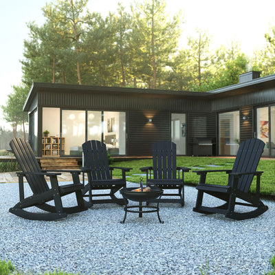 Savannah Set of 4 All-Weather Poly Resin Wood Adirondack Rocking Chairs with 22" Round Wood Burning Fire Pit - View 2