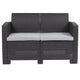 Dark Gray |#| Dk Gray Faux Rattan Loveseat with All-Weather Light Gray Cushions - Patio Chair