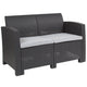 Dark Gray |#| Dk Gray Faux Rattan Loveseat with All-Weather Light Gray Cushions - Patio Chair