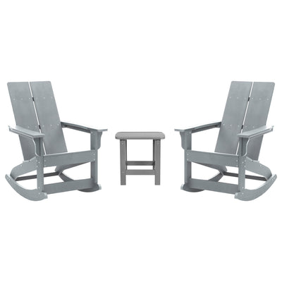 Set of 2 Finn Modern Commercial Grade All-Weather 2-Slat Poly Resin Rocking Adirondack Chairs with Side Table - View 1