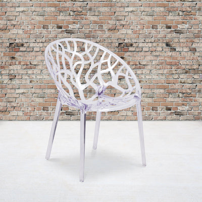 Specter Series Transparent Oval Shaped Stacking Side Chair with Artistic Pattern Design - View 2