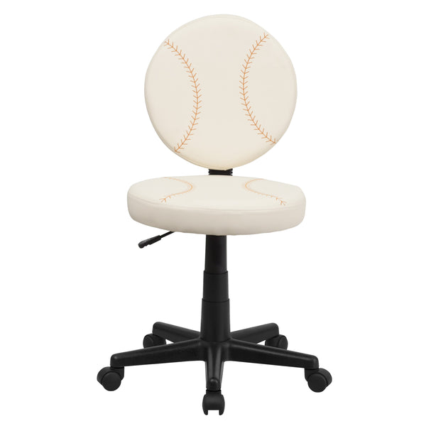 Brown and Cream |#| Baseball Vinyl Upholstered Swivel Task Office Chair with Adjustable Height