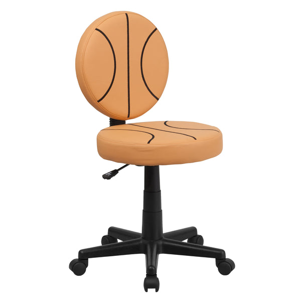 Black and Orange |#| Basketball Vinyl Upholstered Swivel Task Office Chair with Adjustable Height