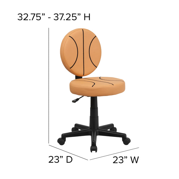 Black and Orange |#| Basketball Vinyl Upholstered Swivel Task Office Chair with Adjustable Height