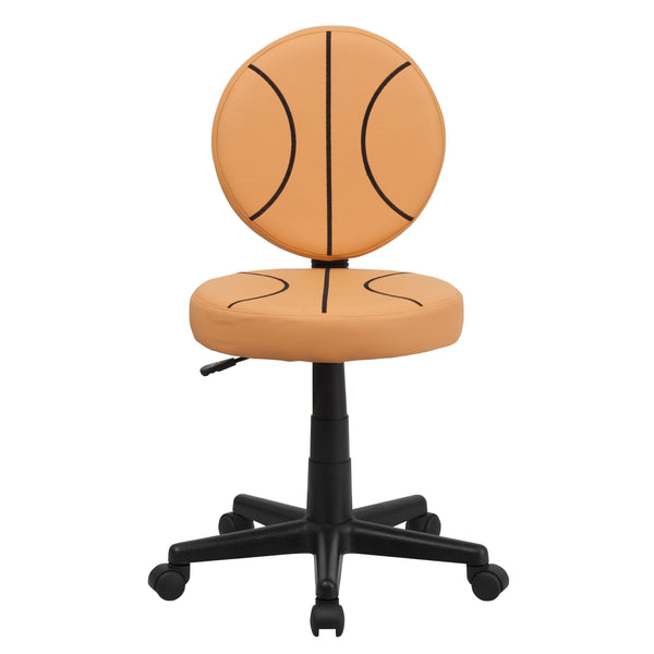 Black and Orange |#| Basketball Vinyl Upholstered Swivel Task Office Chair with Adjustable Height
