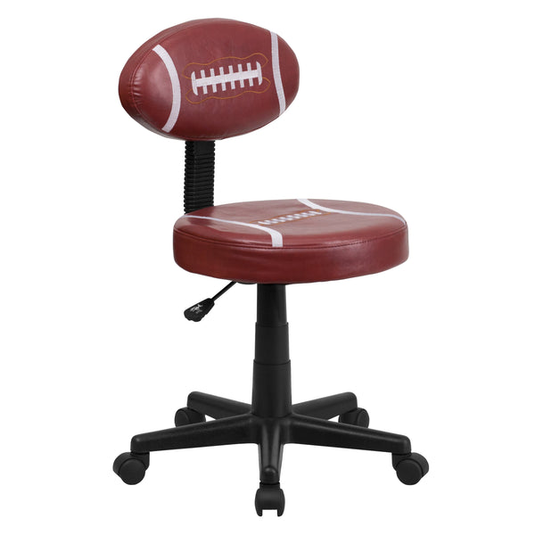 Brown |#| Football Vinyl Upholstered Swivel Task Office Chair with Adjustable Height