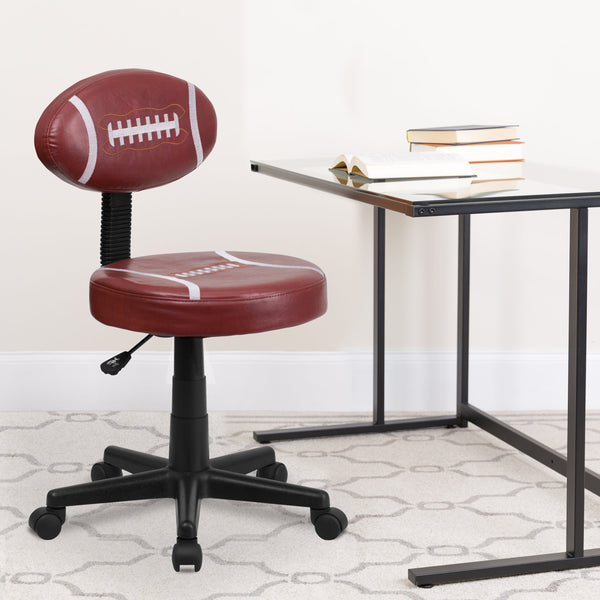 Brown |#| Football Vinyl Upholstered Swivel Task Office Chair with Adjustable Height