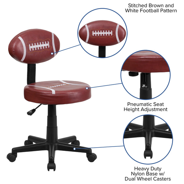 Brown |#| Football Vinyl Upholstered Swivel Task Office Chair with Adjustable Height