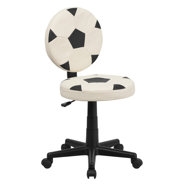 Black and White |#| Soccer Vinyl Upholstered Swivel Task Office Chair with Adjustable Height