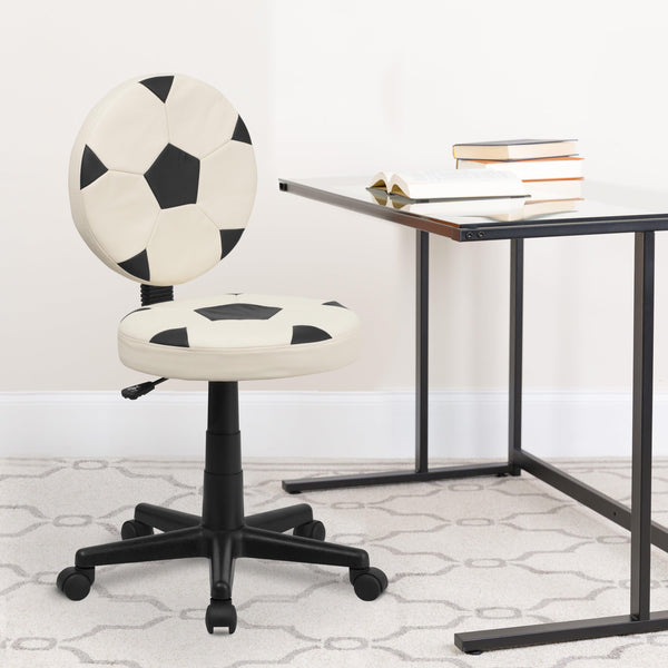 Black and White |#| Soccer Vinyl Upholstered Swivel Task Office Chair with Adjustable Height