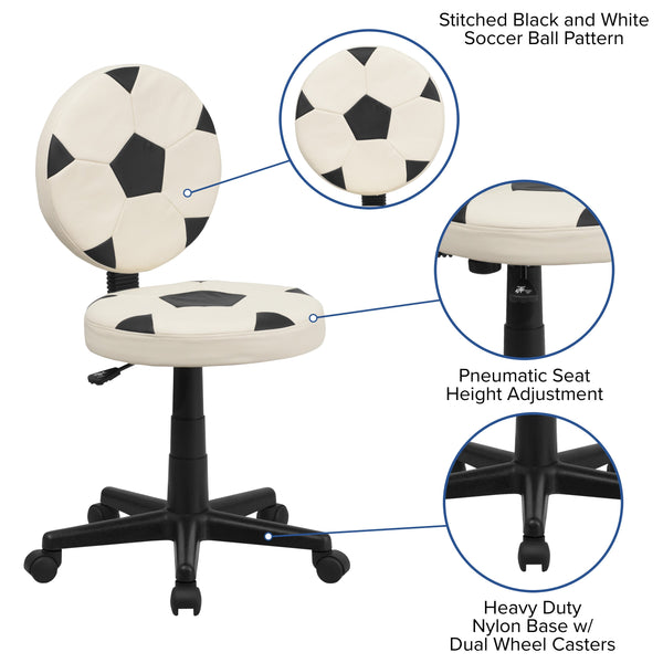 Black and White |#| Soccer Vinyl Upholstered Swivel Task Office Chair with Adjustable Height