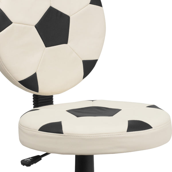 Black and White |#| Soccer Vinyl Upholstered Swivel Task Office Chair with Adjustable Height