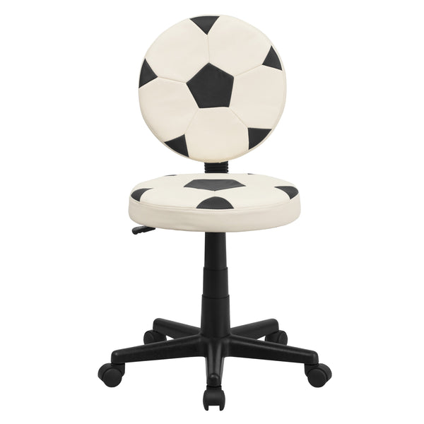 Black and White |#| Soccer Vinyl Upholstered Swivel Task Office Chair with Adjustable Height