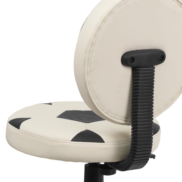 Black and White |#| Soccer Vinyl Upholstered Swivel Task Office Chair with Adjustable Height