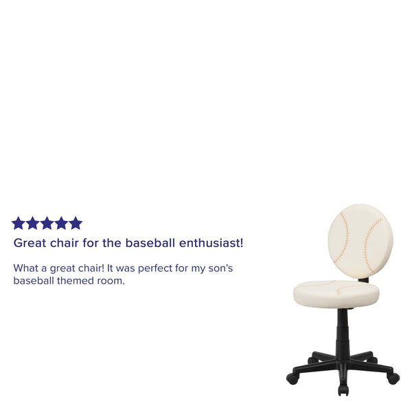 Brown and Cream |#| Baseball Vinyl Upholstered Swivel Task Office Chair with Adjustable Height