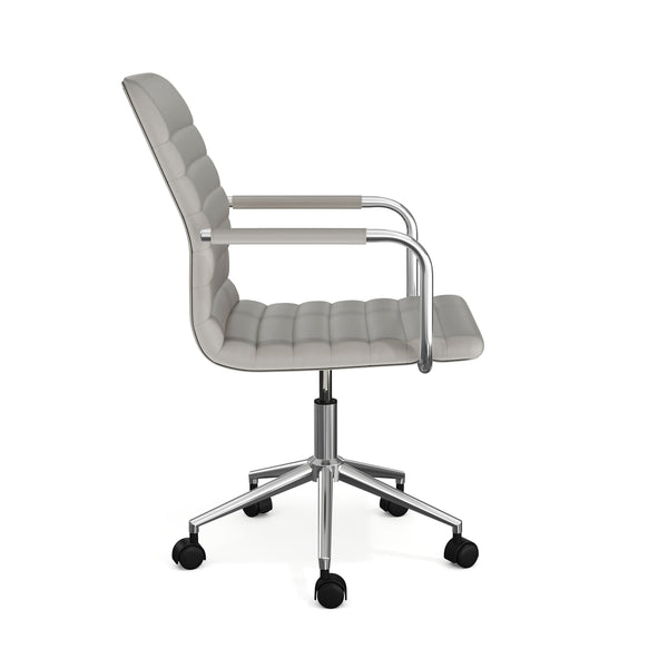 Gray Faux Leather/Polished Nickel Frame |#| Faux Leather Swivel Home Office Chair with Integrated Armrests-Gr/PolishedNickel