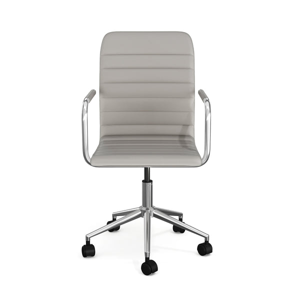 Black Faux Leather/Polished Brass Frame |#| Faux Leather Swivel Home Office Chair with Integrated Armrests-Bk/Polished Brass