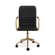 Black Faux Leather/Polished Brass Frame |#| Faux Leather Swivel Home Office Chair with Integrated Armrests-Bk/Polished Brass