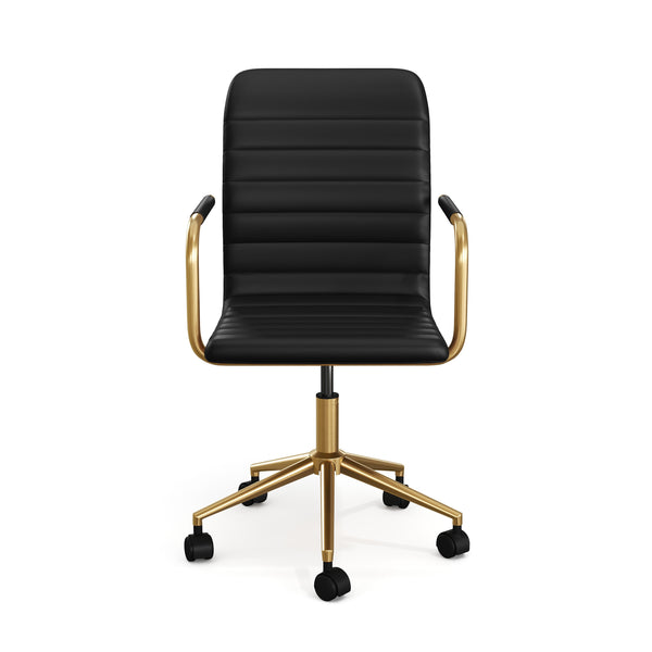 Saddle Brown Faux Leather/Polished Nickel Frame |#| Faux Leather Swivel Home Office Chair with Integrated Armrests-SdlBrn/PolshdNckl