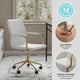 White Faux Leather/Polished Brass |#| Faux Leather Swivel Home Office Chair with Integrated Armrests-White/Brass