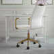 White Faux Leather/Polished Brass |#| Faux Leather Swivel Home Office Chair with Integrated Armrests-White/Brass