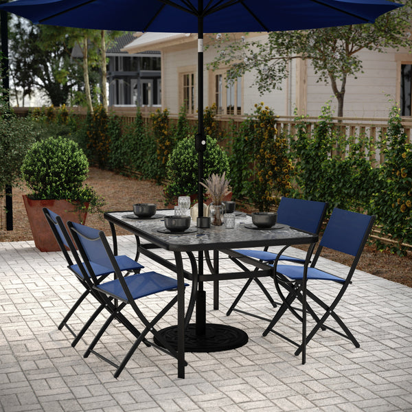 Clear Top/Black Frame |#| Commercial 35x59 Tempered Glass and Steel Patio Table with Umbrella Hole-Black