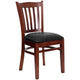 Black Vinyl Seat/Mahogany Wood Frame |#| Vertical Slat Back Mahogany Wood Restaurant Chair - Black Vinyl Seat