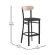 Natural Birch Wood Back/Black Vinyl Seat |#| Commercial Metal Barstool with Vinyl Seat and Wood Boomerang Back-Black/Natural