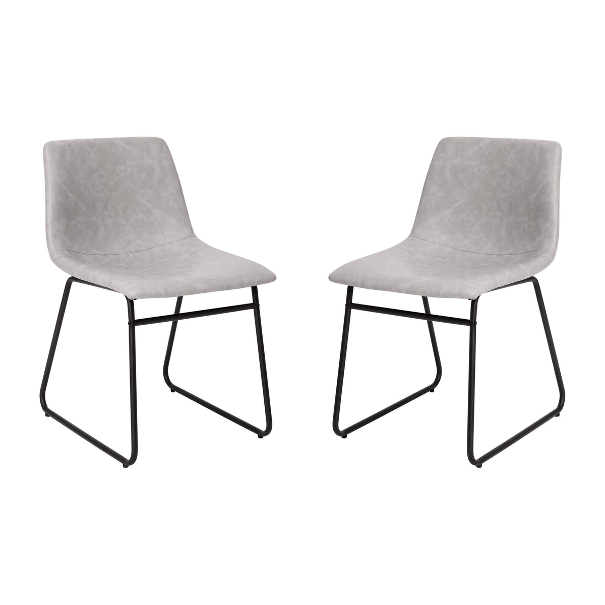 Light Gray LeatherSoft/Black Frame |#| 18 Inch Indoor Dining Table Chairs, Light Gray LeatherSoft/Black Frame-Set of 2
