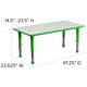 Green |#| 23.625inchW x 47.25inchL Rectangular Green Plastic Activity Table with Grey Top