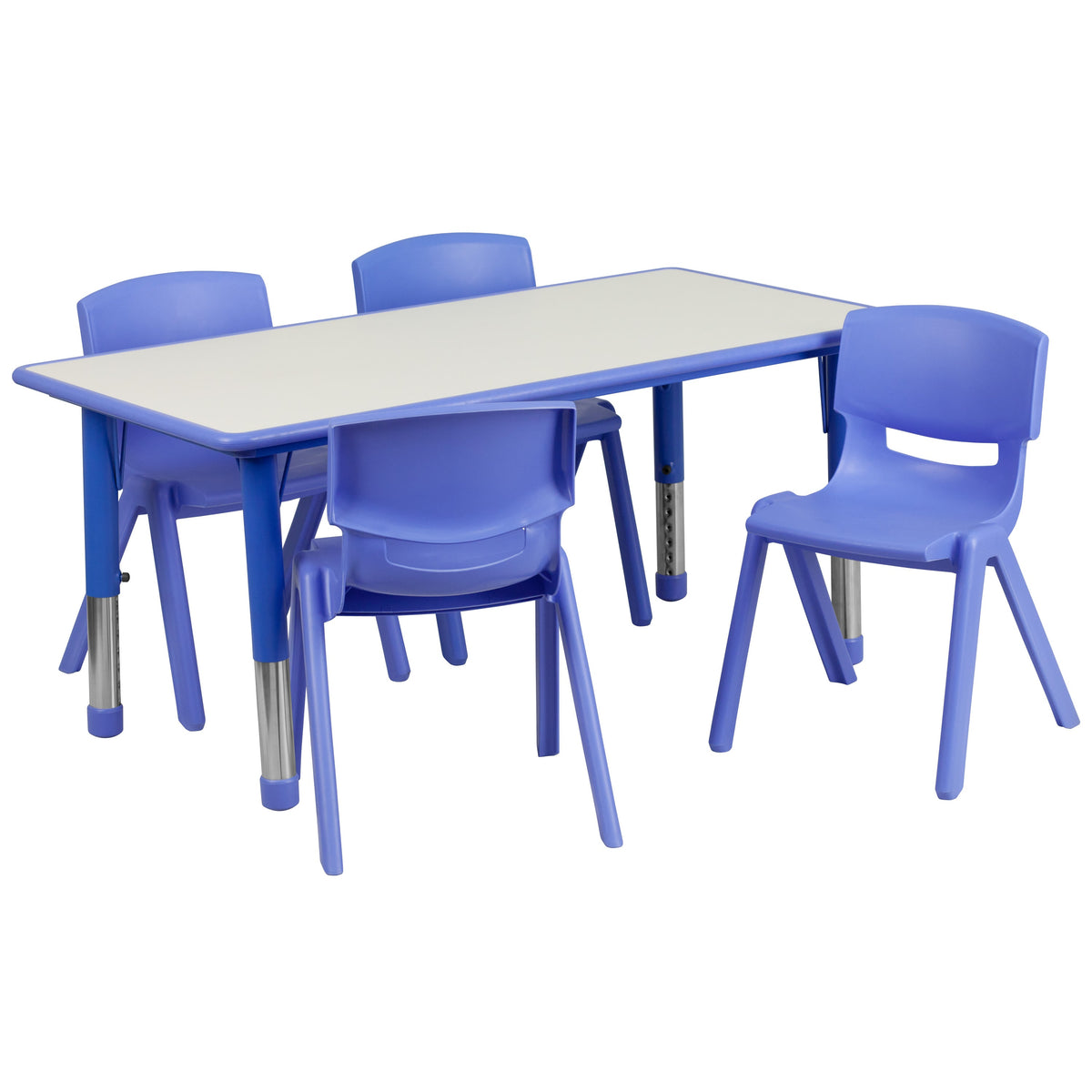 Blue |#| 23.625inchW x 47.25inchL Rectangular Blue Plastic Activity Table Set with 4 Chairs