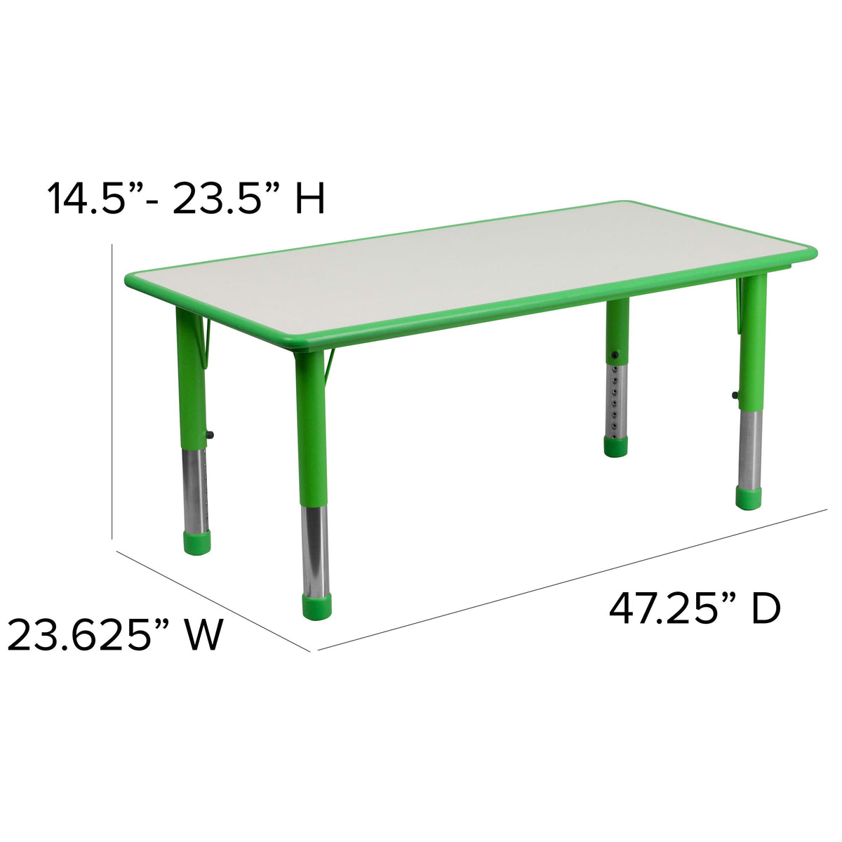 Green |#| 23.625inchW x 47.25inchL Rectangular Green Plastic Activity Table Set with 4 Chairs