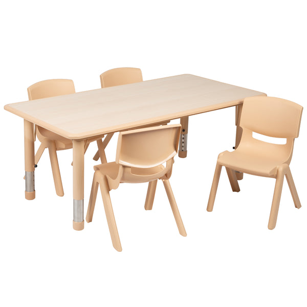 Natural |#| 23.625inchW x 47.25inchL Rectangle Natural Plastic Activity Table Set with 4 Chairs