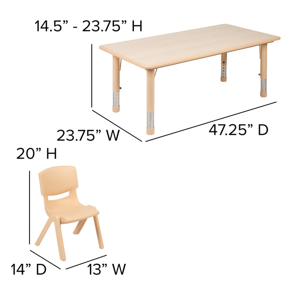 Natural |#| 23.625inchW x 47.25inchL Rectangle Natural Plastic Activity Table Set with 4 Chairs