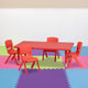 Red |#| 24inchW x 48inchL REC Red Plastic Height Adjustable Activity Table Set - 4 Chairs