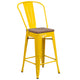 Yellow |#| 24inch High Yellow Metal Counter Height Stool with Back and Wood Seat