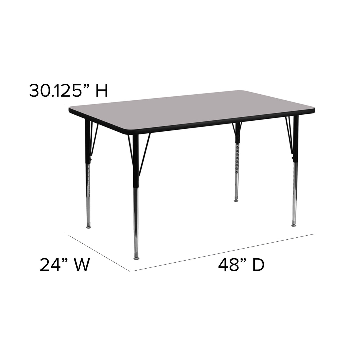 Gray |#| 24inchW x 48inchL Rectangular Grey Thermal Laminate Activity Table w/ Adjustable Legs