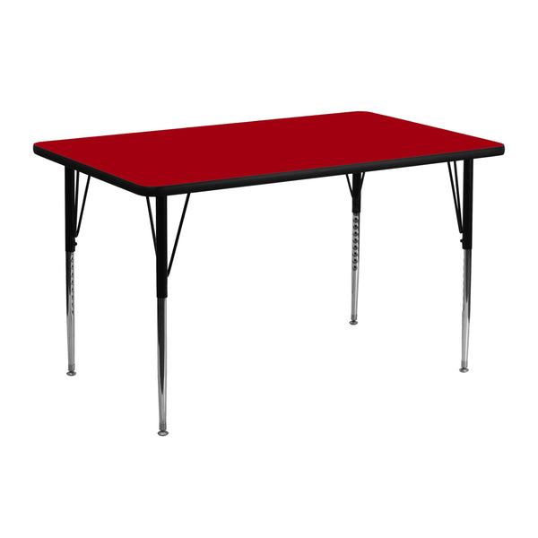 Red |#| 24inchW x 48inchL Rectangular Red Thermal Laminate Adjustable Activity Table