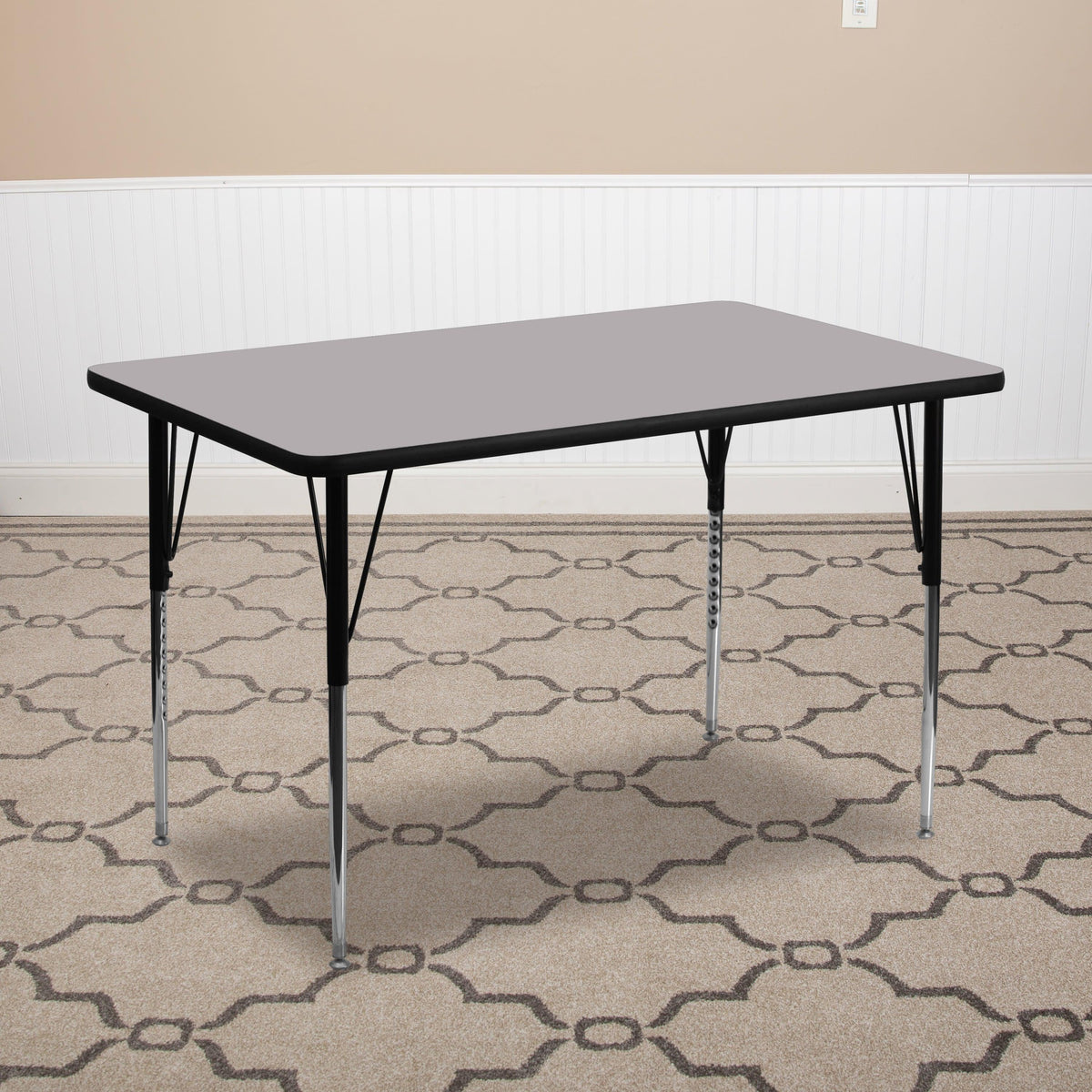 Gray |#| 24inchW x 48inchL Rectangular Grey Thermal Laminate Activity Table w/ Adjustable Legs