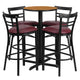 Natural Top/Burgundy Vinyl Seat |#| 24inch Round Natural Laminate Table Set with X-Base & 4 Metal Vinyl Seat Barstools