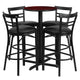 Mahogany Top/Black Vinyl Seat |#| 24inch Round Mahogany Laminate Table with X-Base & 4 Metal Vinyl Seat Barstools