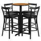 Natural Top/Black Vinyl Seat |#| 24inch Round Natural Laminate Table with X-Base and 4 Metal Vinyl Seat Barstools