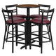 Walnut Top/Burgundy Vinyl Seat |#| 24inch Round Walnut Laminate Table with X-Base & 4 Metal Vinyl Seat Barstools