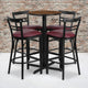 Walnut Top/Burgundy Vinyl Seat |#| 24inch Round Walnut Laminate Table with X-Base & 4 Metal Vinyl Seat Barstools